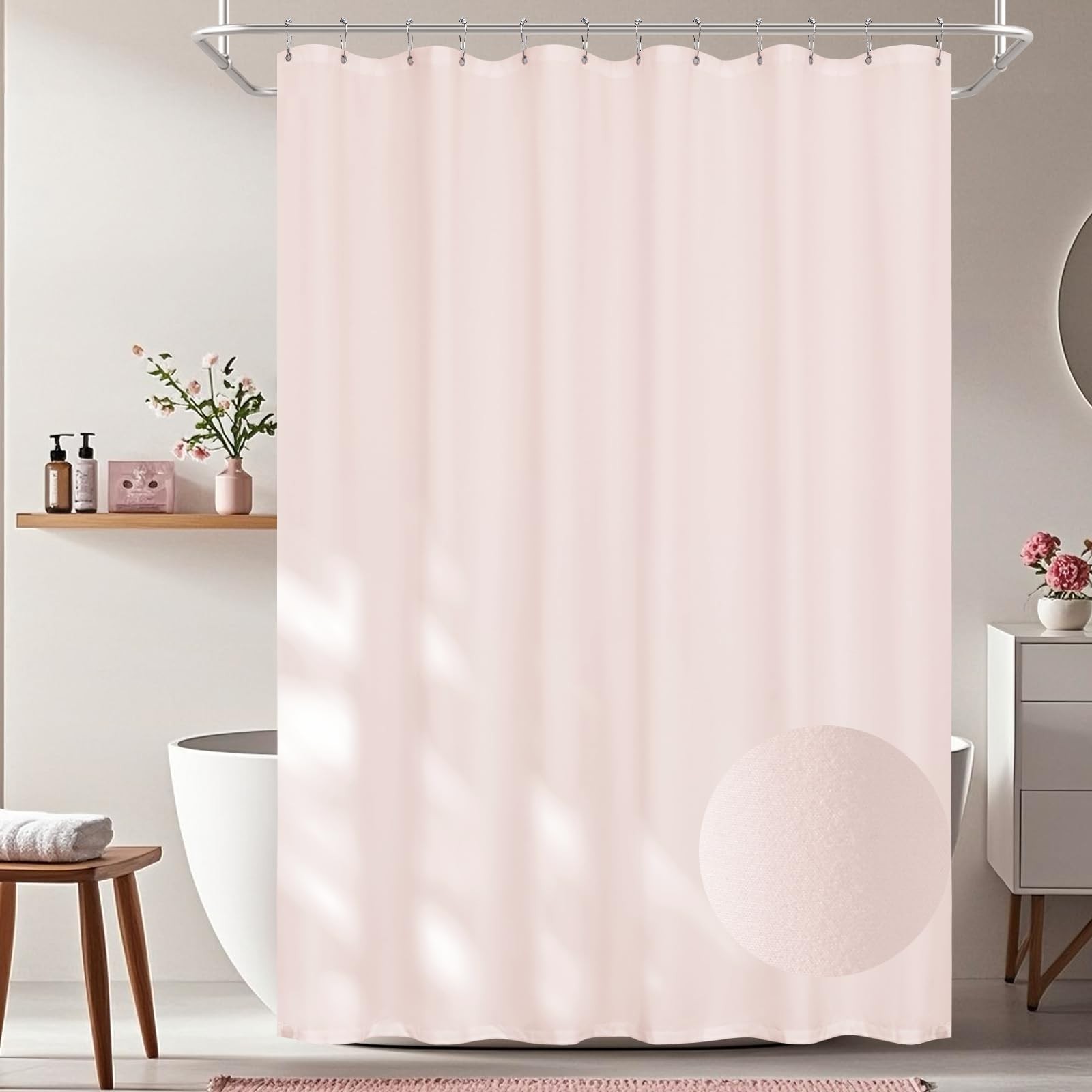 Baby Pink Microfiber Waterproof Shower Curtain Liner 2 Magnets 72x72 Inch gallery