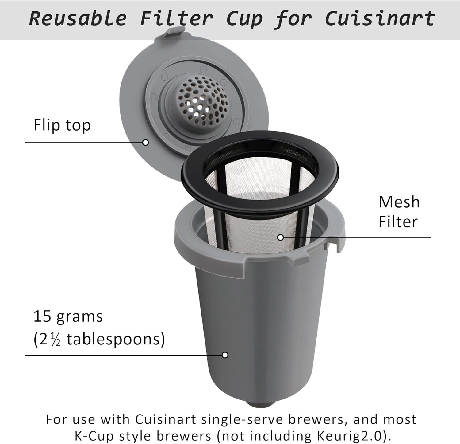 Reusable Filter Cup for Cuisinart, Gray (2 Pack) gallery