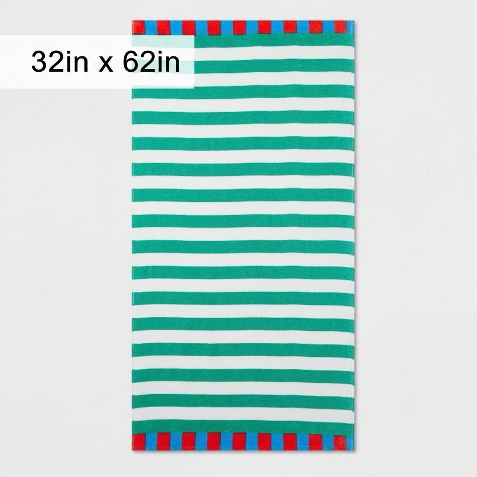 Sun Squad Striped Beach Towel Green/White 32in X 62in 100% Cotton gallery