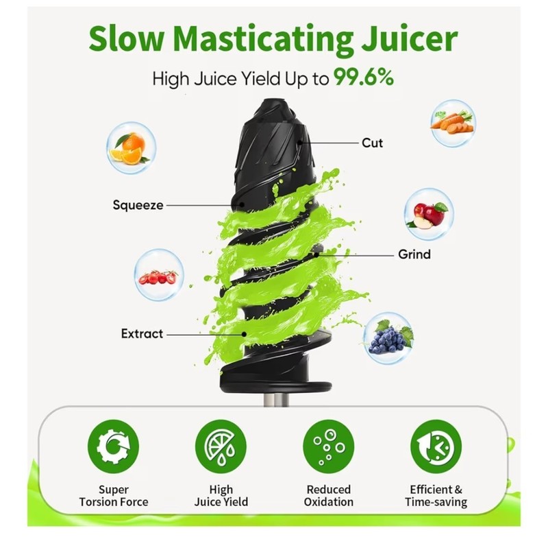 Cold Press Slow Masticating Juicer Soft/hard Mode, 3.6" Large Feed Chute New gallery