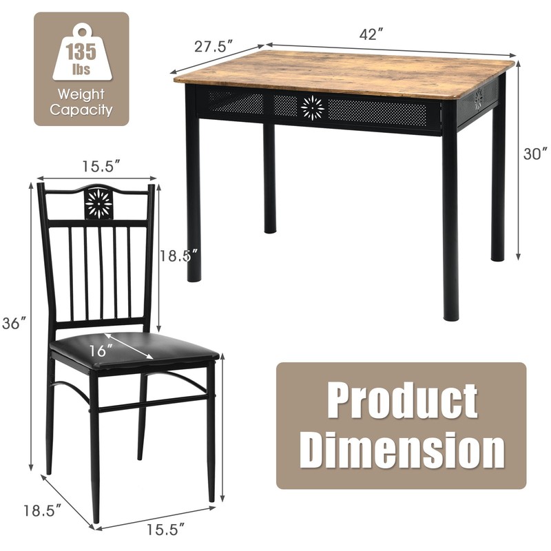 5 PCS Kitchen Dining Set Modern Breakfast Furniture Metal Table & 4 Chairs gallery