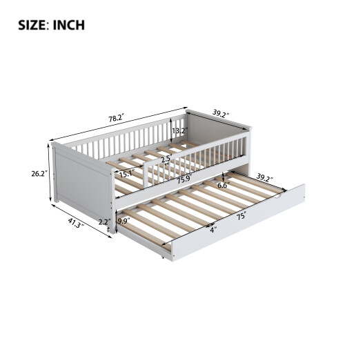 Twin Size Platform Bed Frame Wood Daybed with Trundle Kids Bed Bedroom Furniture gallery