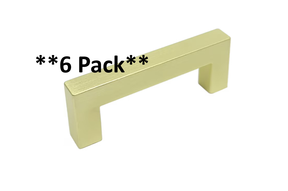 6 Pack- Origin 21 76mm Center to Center Brushed brass Square Handle Pulls gallery
