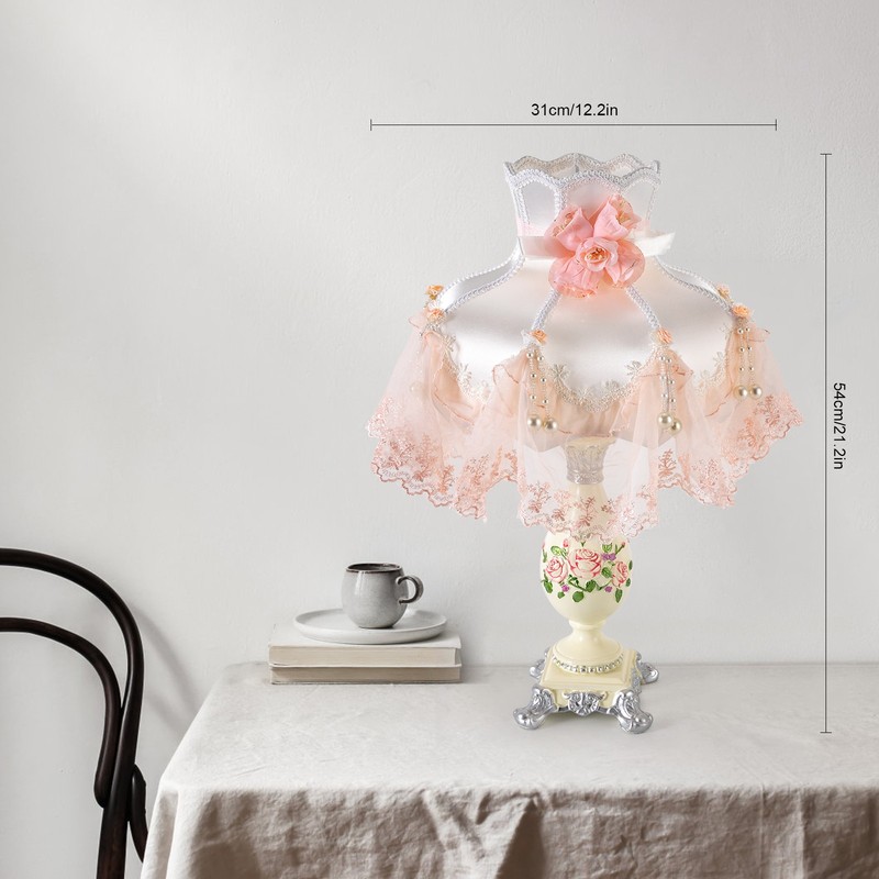 Retro Princess Style Stained Table Lamp w/ 12.2inch Wide Lampshade Pink 110-120V gallery