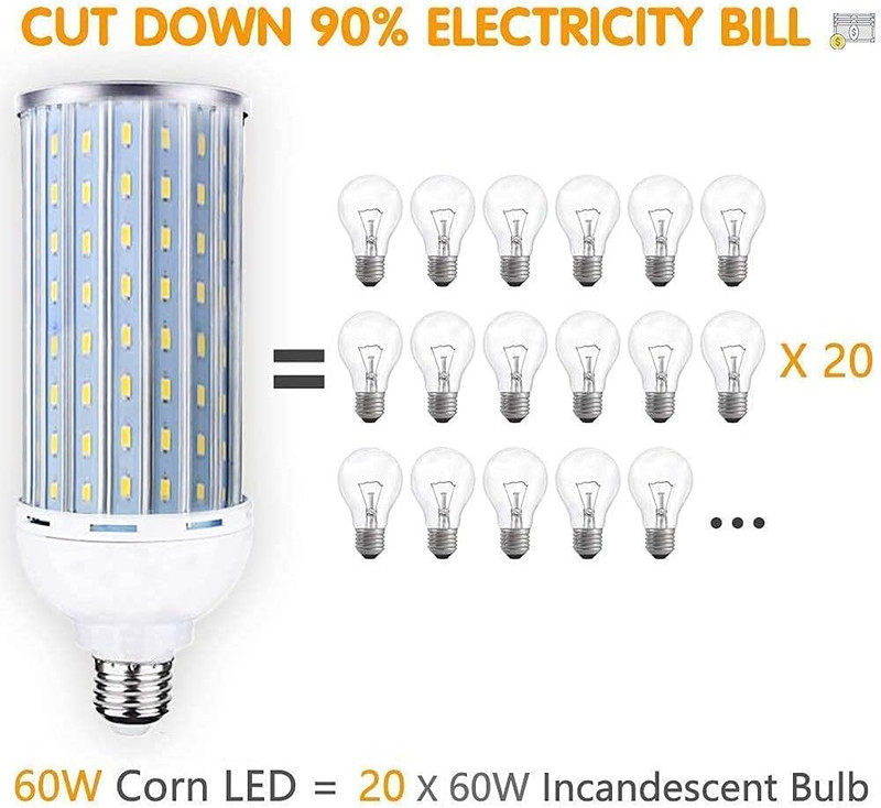 60W LED Corn Light Bulb Lamp, 6000LM E26/E27 6000K 85V~265V Super Bright Light f gallery