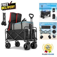 Utility Folding Wagon with Big Wheels – 350 lbs Capacity, Adjustable Handle