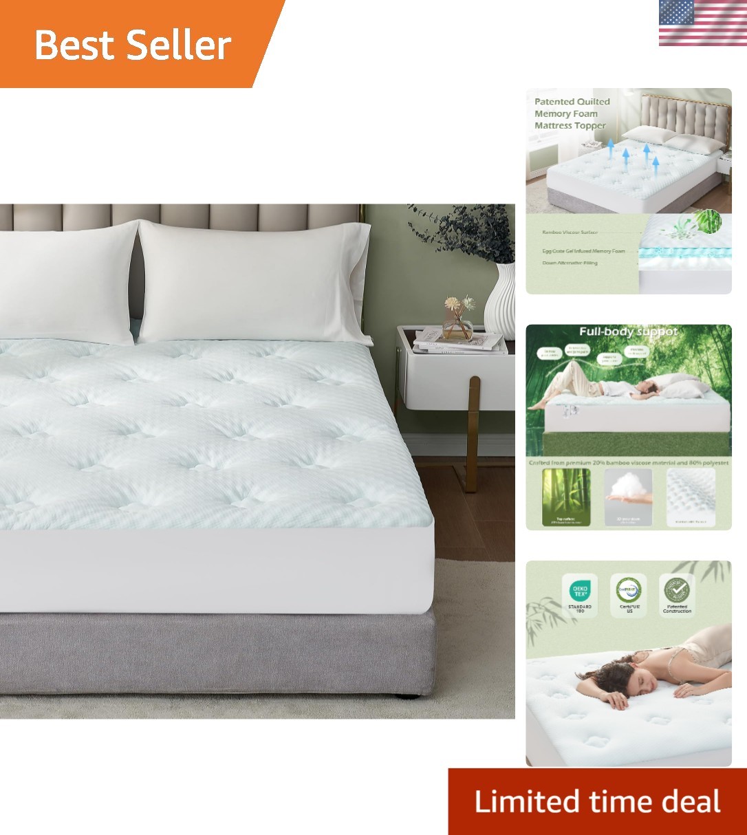 Cooling Gel Infused Queen Memory Foam Mattress Pad for Ultimate Back Pain Relief gallery
