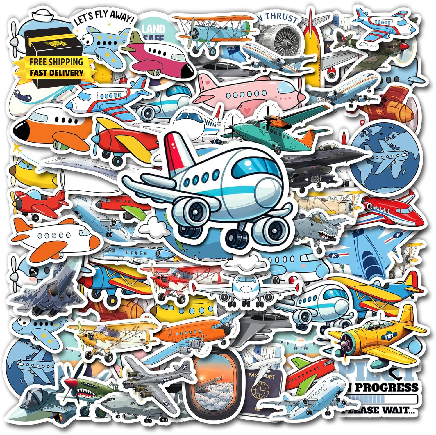 50 Pcs Airplane Vinyl Sticker Waterproof PVC Plane Decals Aircraft Stickers for gallery