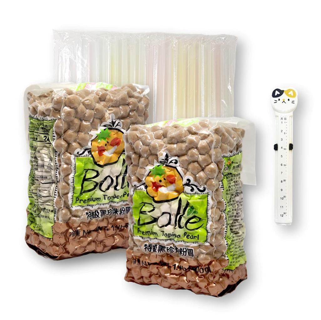 Bolle Black Boba Tapioca Pearls Raw 1 lb X 2 w Boba Straws 25 Ct and Bag Clip gallery