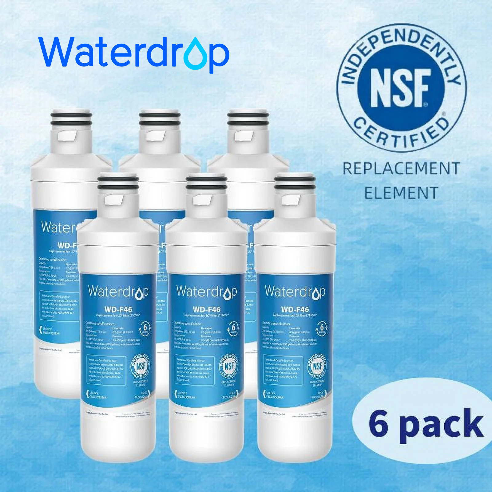 Waterdrop Refrigerator Water Filter, Replacement for LG® LT1000P®, Pack of 6 gallery