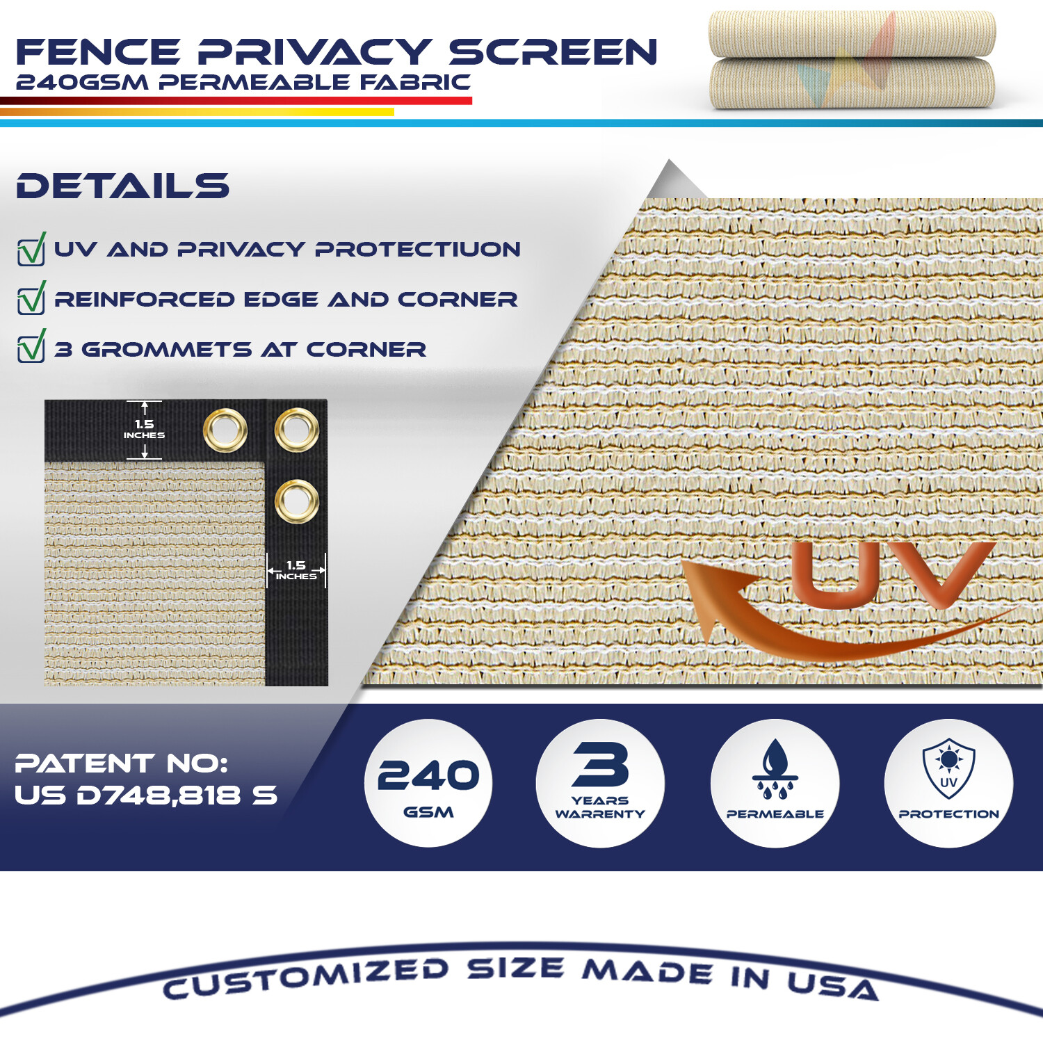 16FT Privacy Beige Fence Screen Windscreen Garden Heavy Duty Mesh Shade Cover gallery