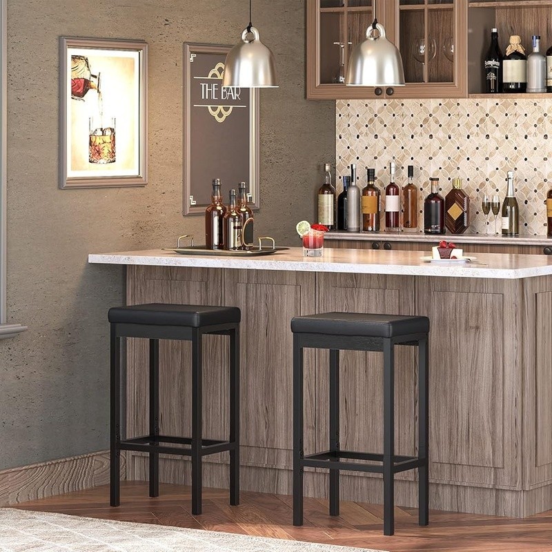 High-Density Sponge Bar Stool Soft Seat Metal Frame Easy Clean Modern Design New gallery