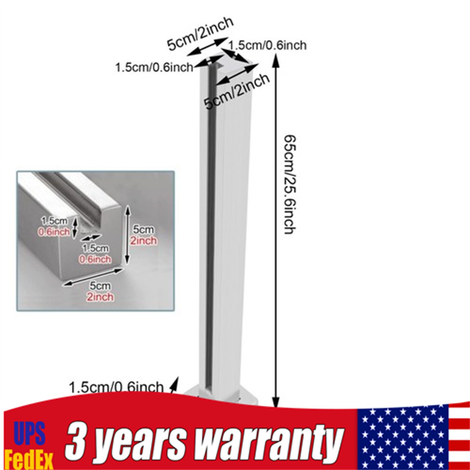 65cm Glass Railing Post Balcony Deck Balustrade Mid Post 304 Stainless Steel gallery