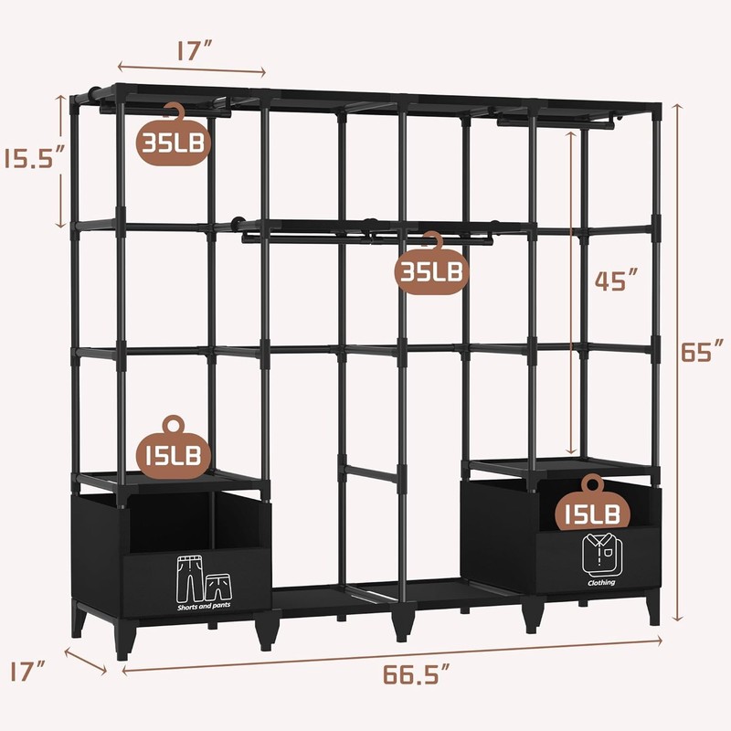 Portable Closet,Sturdy Stable Large Capacity Wardrobe Closet,Clothes Rack with gallery