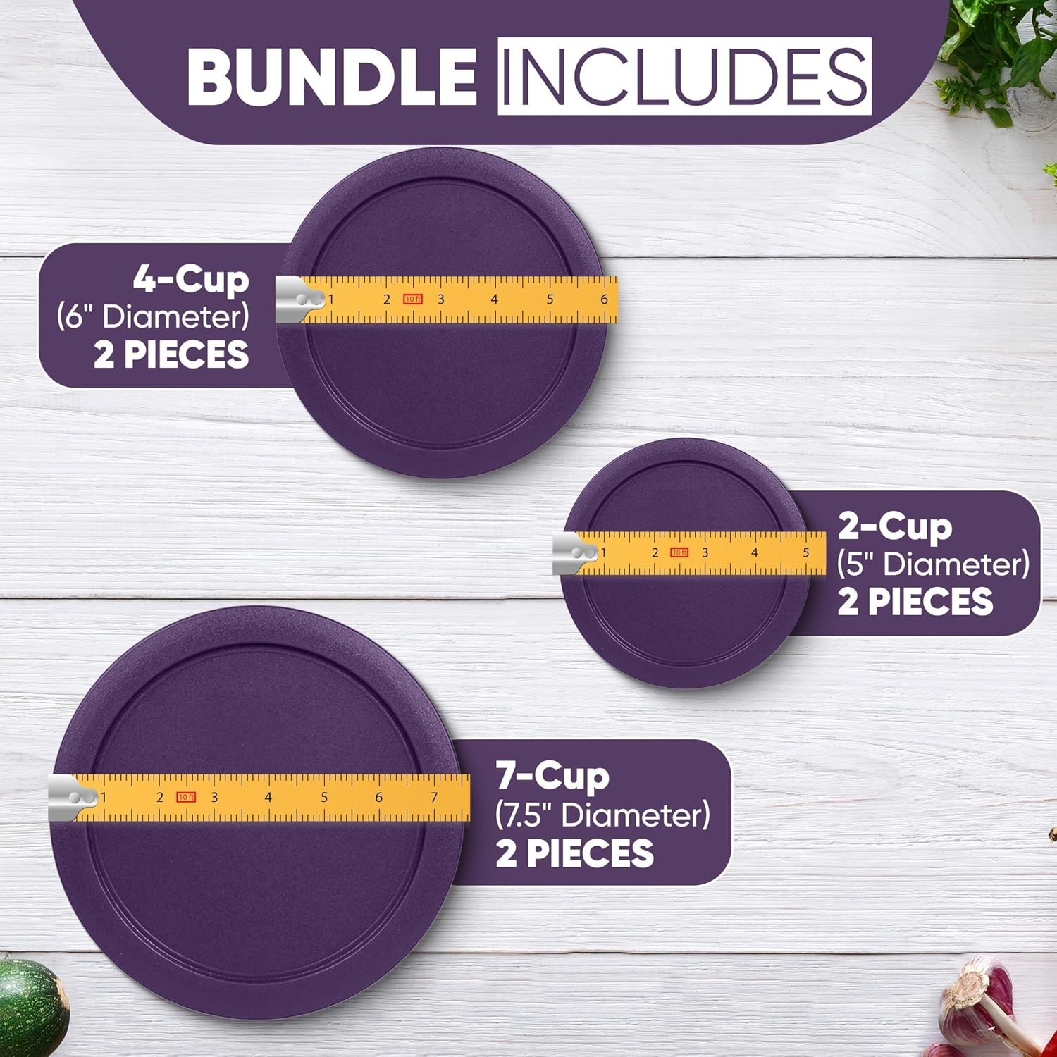 Replacement Lids for Pyrex Glass Containers 2-Cup 4-Cup 7 Cup Round 6pcs Purple gallery