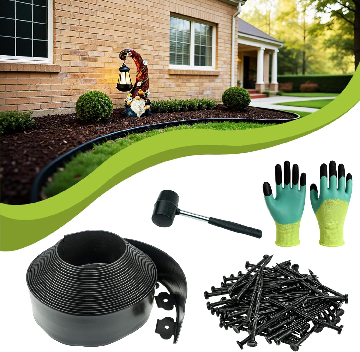 4In X 50Ft No Dig Landscape Edging, Garden Edging Border with 75 Spikes, Hammer gallery