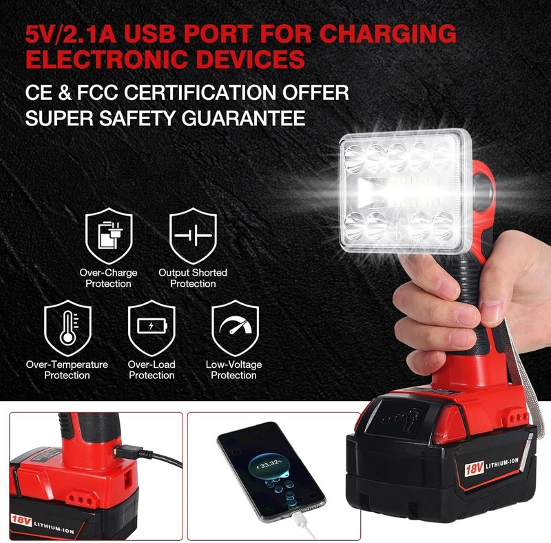 Cordless LED Work Light for Milwaukee M18 Li-ion Batteries 18V 1000LM Flashlight gallery