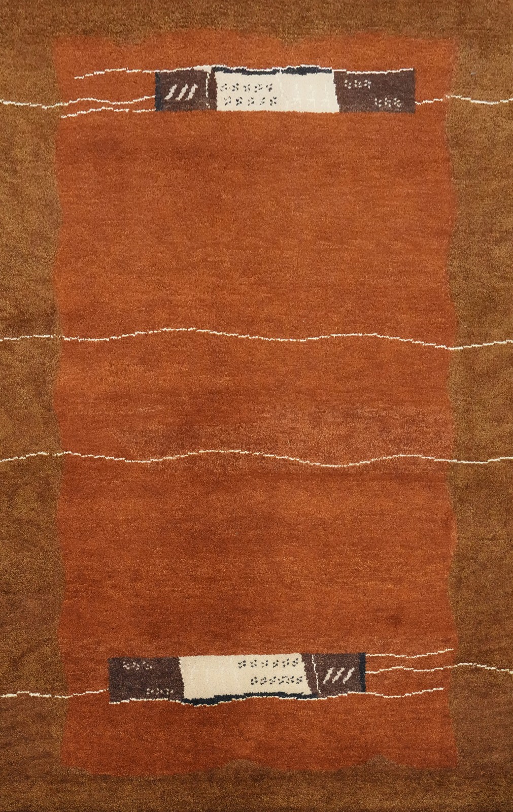 Contemporary Terracotta Wool Handmade Rug 5x7 with Artistic Border Design Carpet gallery