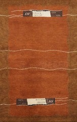 Contemporary Terracotta Wool Handmade Rug 5×7 with Artistic Border Design Carpet