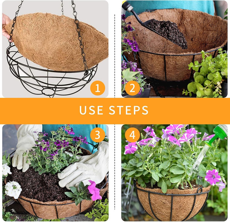 Coco Coir Liners for Hanging Baskets, 100% Natural Coco Fiber Planter Insert, 6P gallery