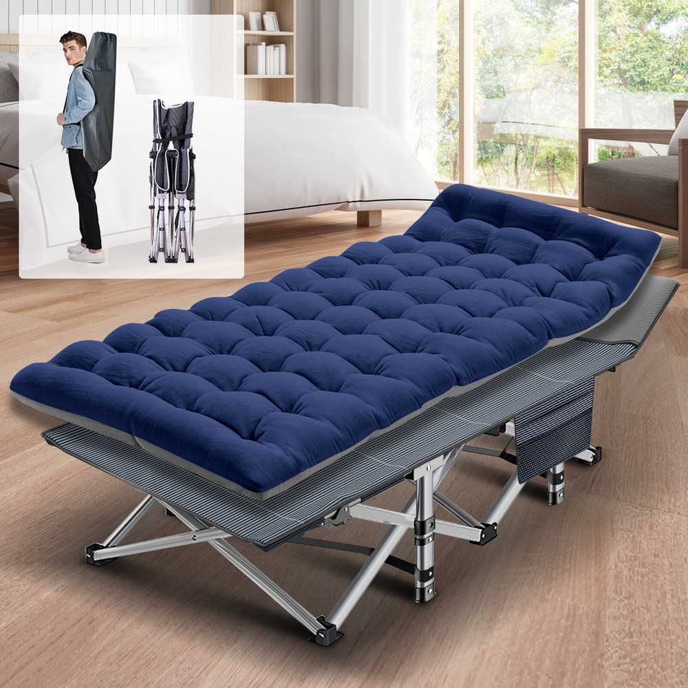 Folding Cot Rollaway Bed Lawn Reclining Chair Chaise Lounge Sun Lounger with Mat