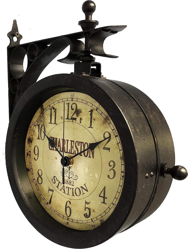 Weather-Resistant Train Station Clock with Double Sided Clock and Thermometer gallery