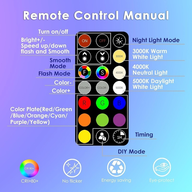 2-Pack Color Changing Light Bulb with Remote Control A19 E26 8W 30 Colors RGB gallery