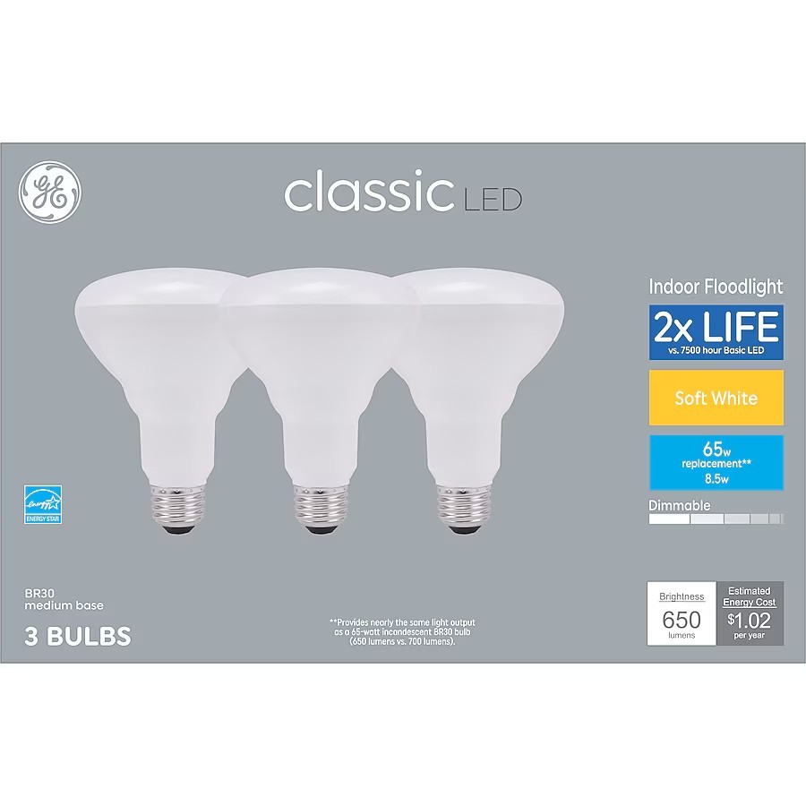 GE Classic LED 65 Watt Replacement Soft White BR30 Indoor Floodlight (3 pack) gallery