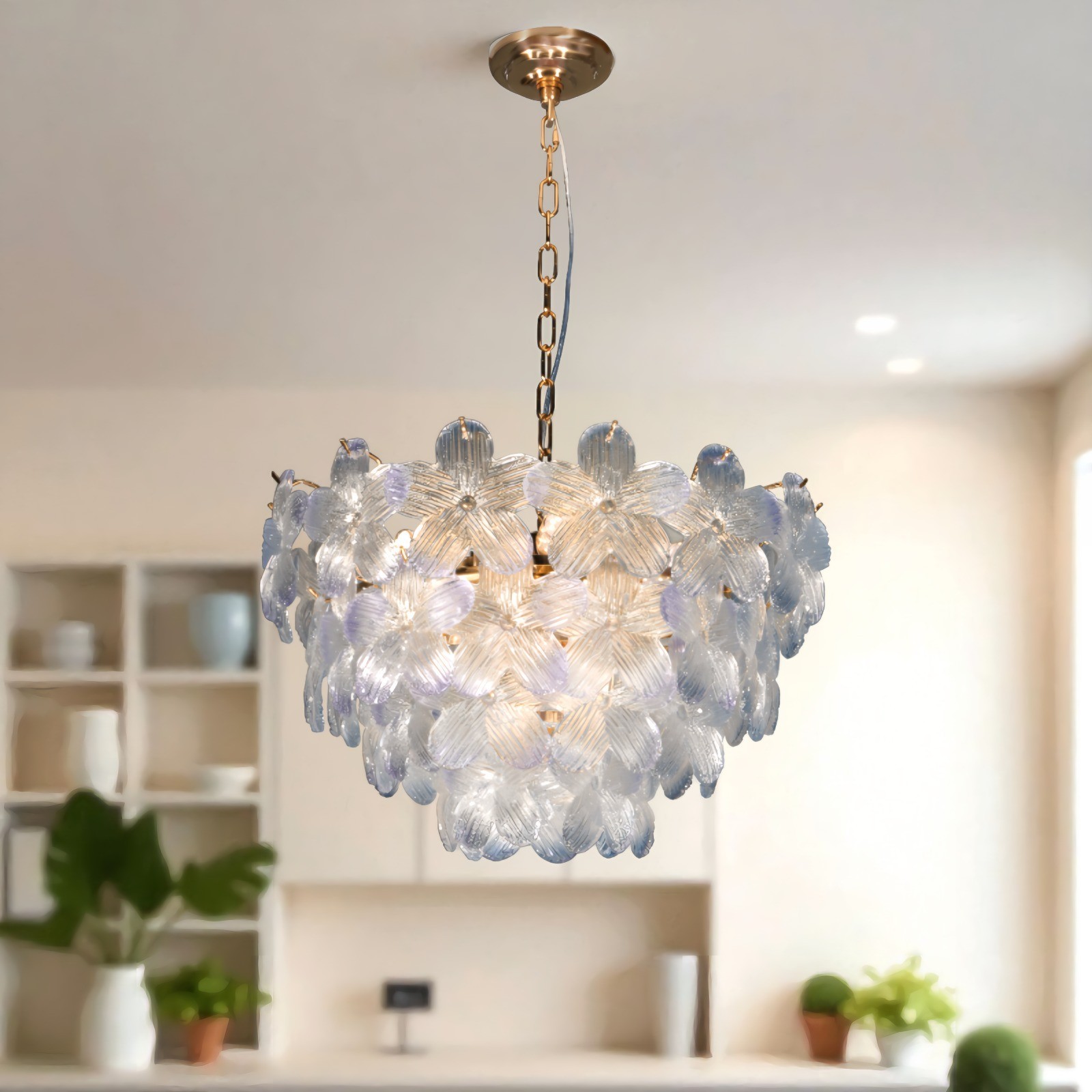 Blue Flower Shaped Glass Pendant Light, Living /dining Room Home Decoration Lamp gallery