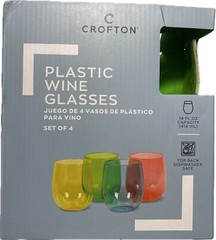 Crofton Plastic Stemless Wine Glasses Set Of 4 Assorted Colors 14 FL OZ BPA Free