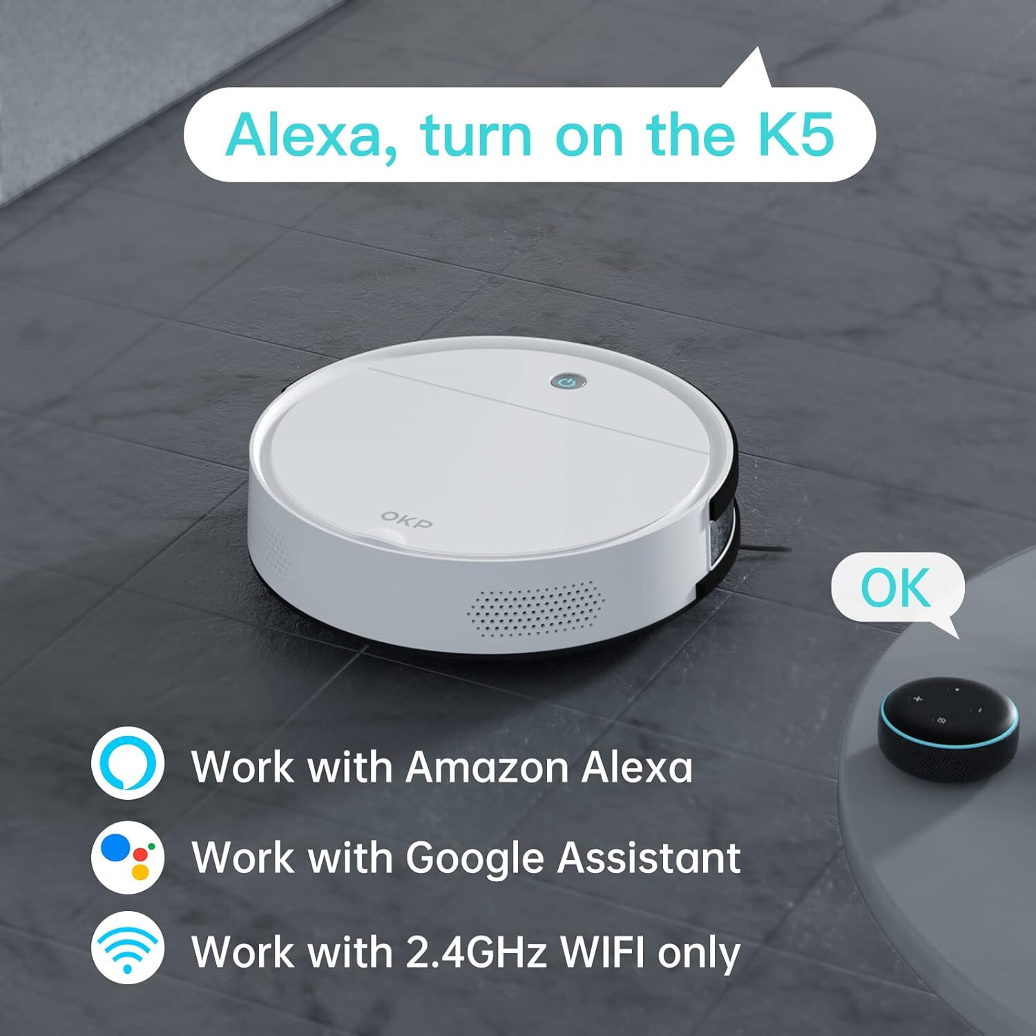 Robot Vacuum Cleaner, 2500pa Strong Suction, Work with Alexa/APP, 120Mins Run... gallery