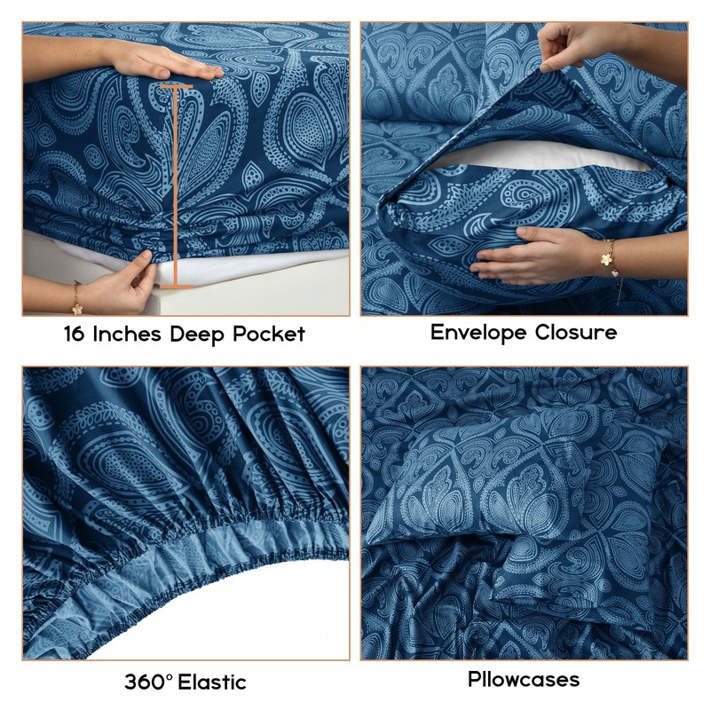 Lux Decor Queen Sheet Set 6-Pc Cooling Bed Set Breathable Hotel Sheets Microf... gallery