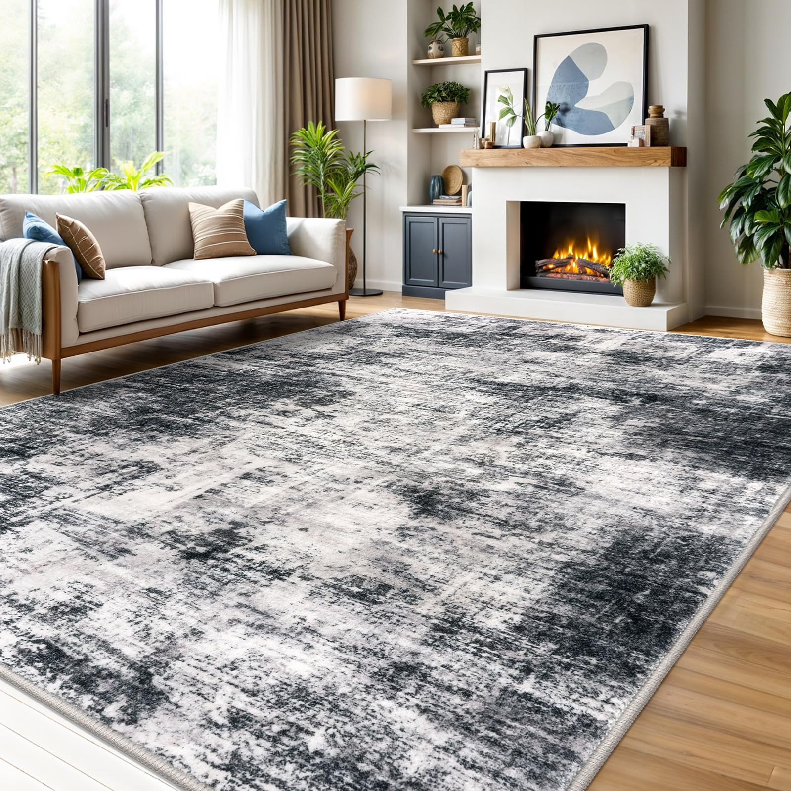 IOHOUZE Abstract Area Rugs 9x12 Ft 9' x 12' (Rectangular), Black/Grey/White gallery
