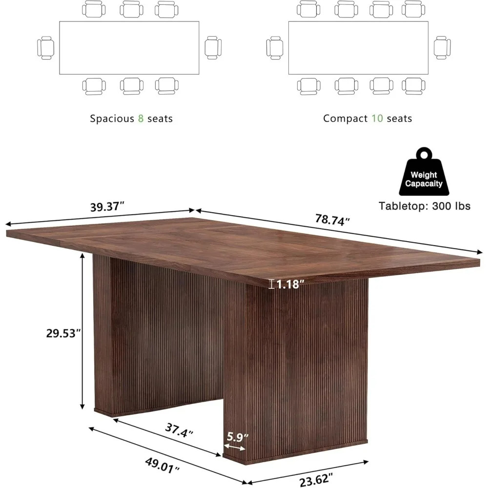 78 Inch Dining Table 6-10 People Modern Farmhouse Rectangular Kitchen Wood Base gallery