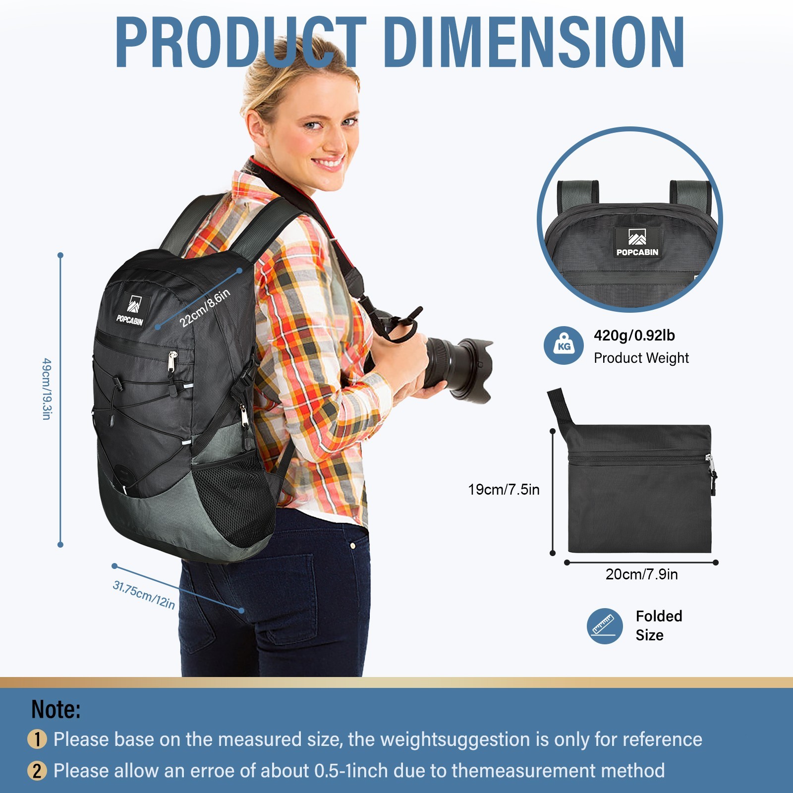 Lightweight Packable Backpack Foldable Waterproof Bag 35L Storage Black 2-Pack 2