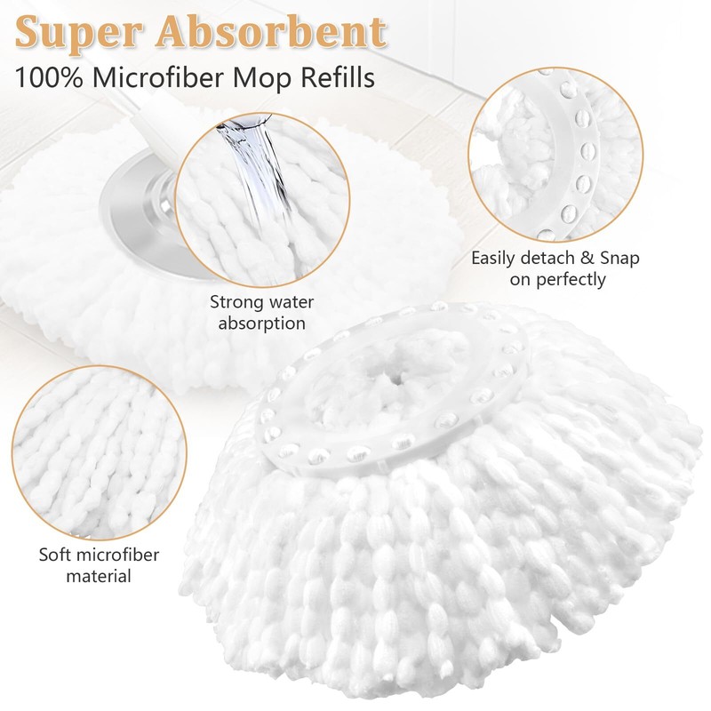 6 Pack Spin Mop Replacement Head For 360 Spin Mop System Standard Size Round Sha gallery