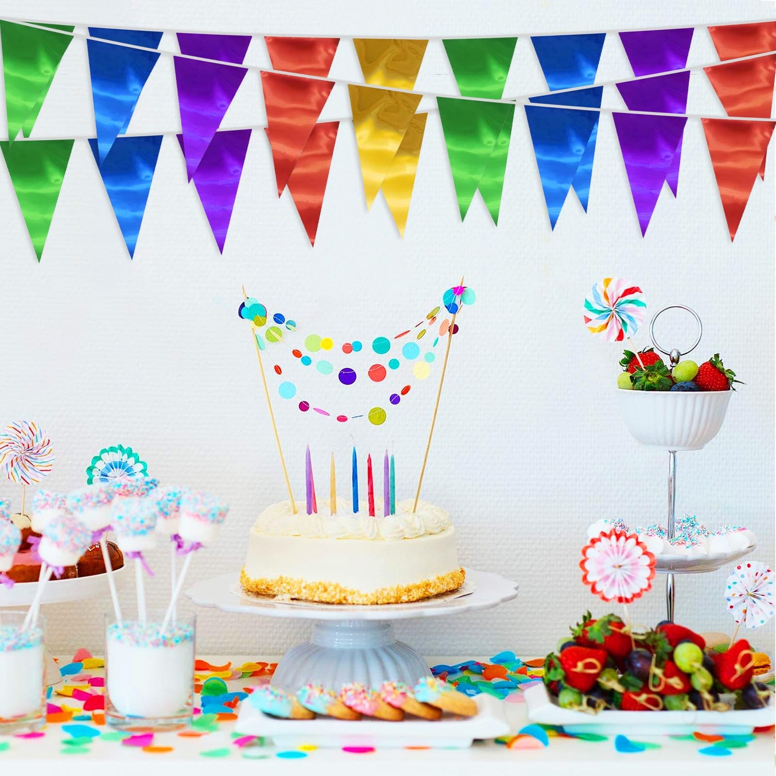 40M/130FT Colorful Triangle Pennant Banner Flag Metallic Fabric Bunting Garla... gallery