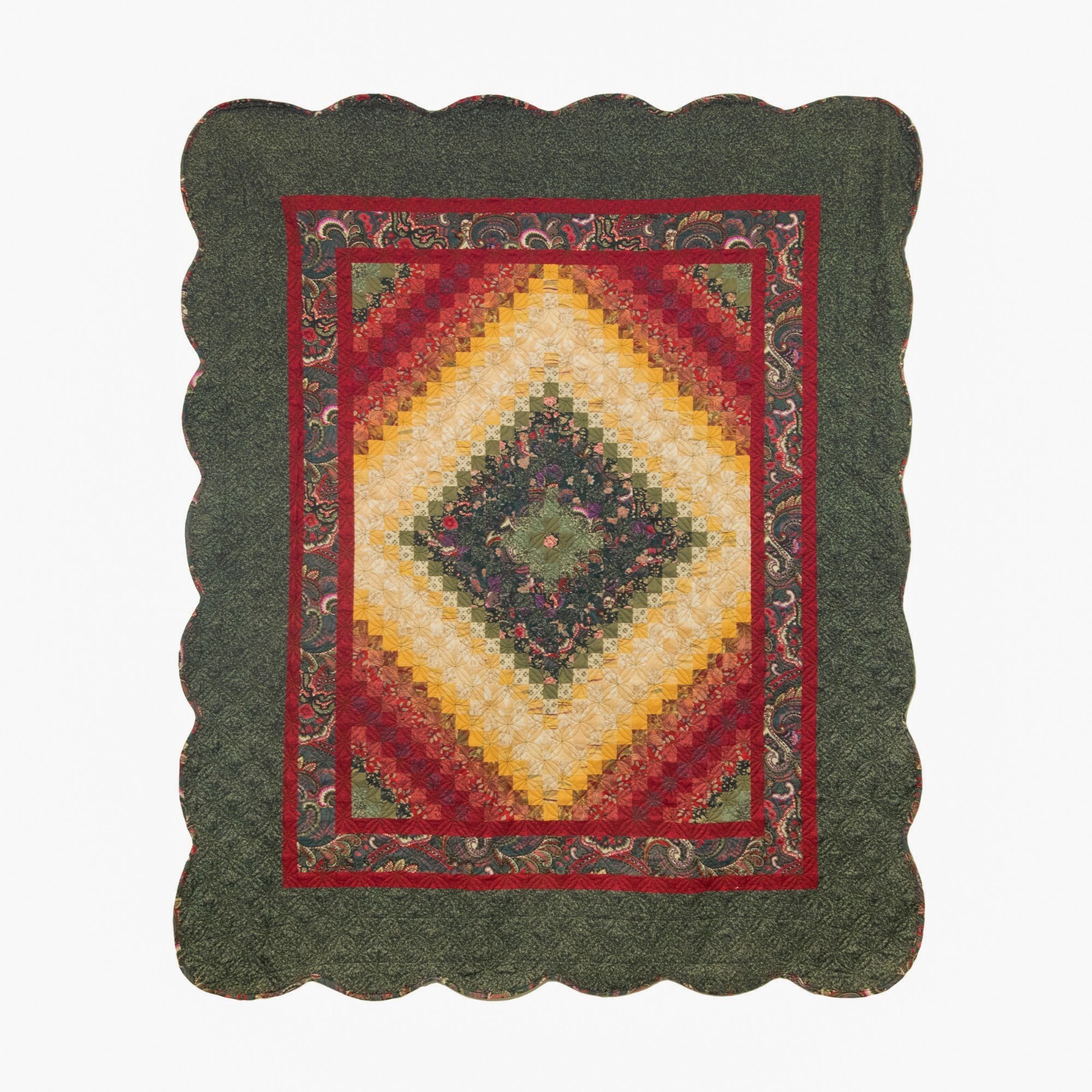 Donna Sharp Spice Postage Stamp Throw Cozy Cottage Cabin Green Red Yellow Ivory gallery