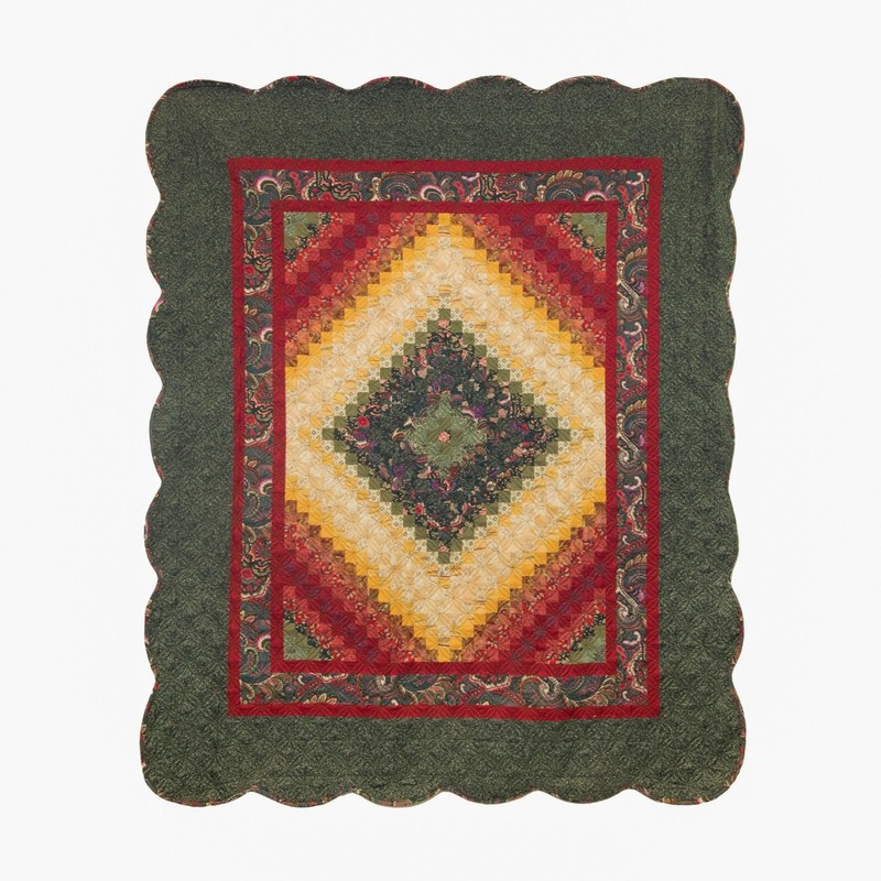 Donna Sharp Spice Postage Stamp Throw Cozy Cottage Cabin Green Red Yellow Ivory gallery