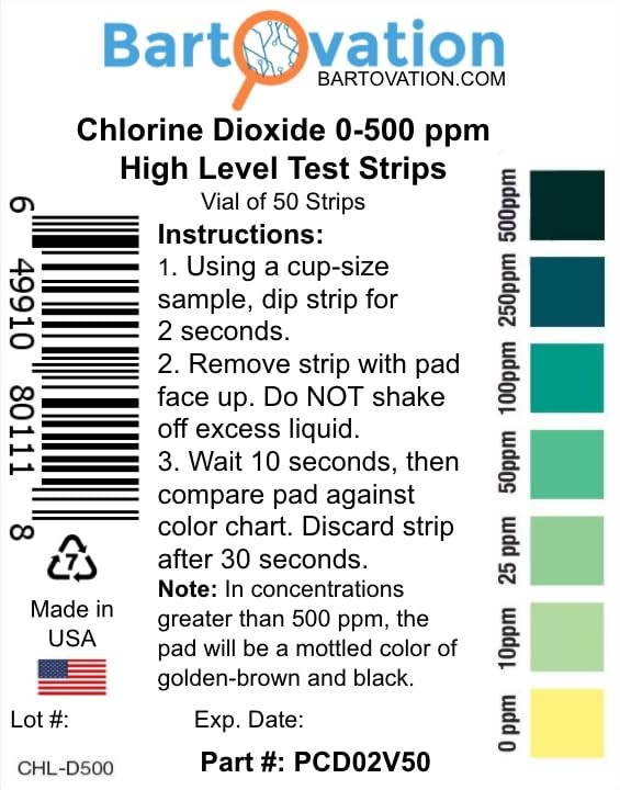 Bartovation Chlorine Dioxide Single Factor Test Strips 0-500 Ppm Vial Of 50 gallery