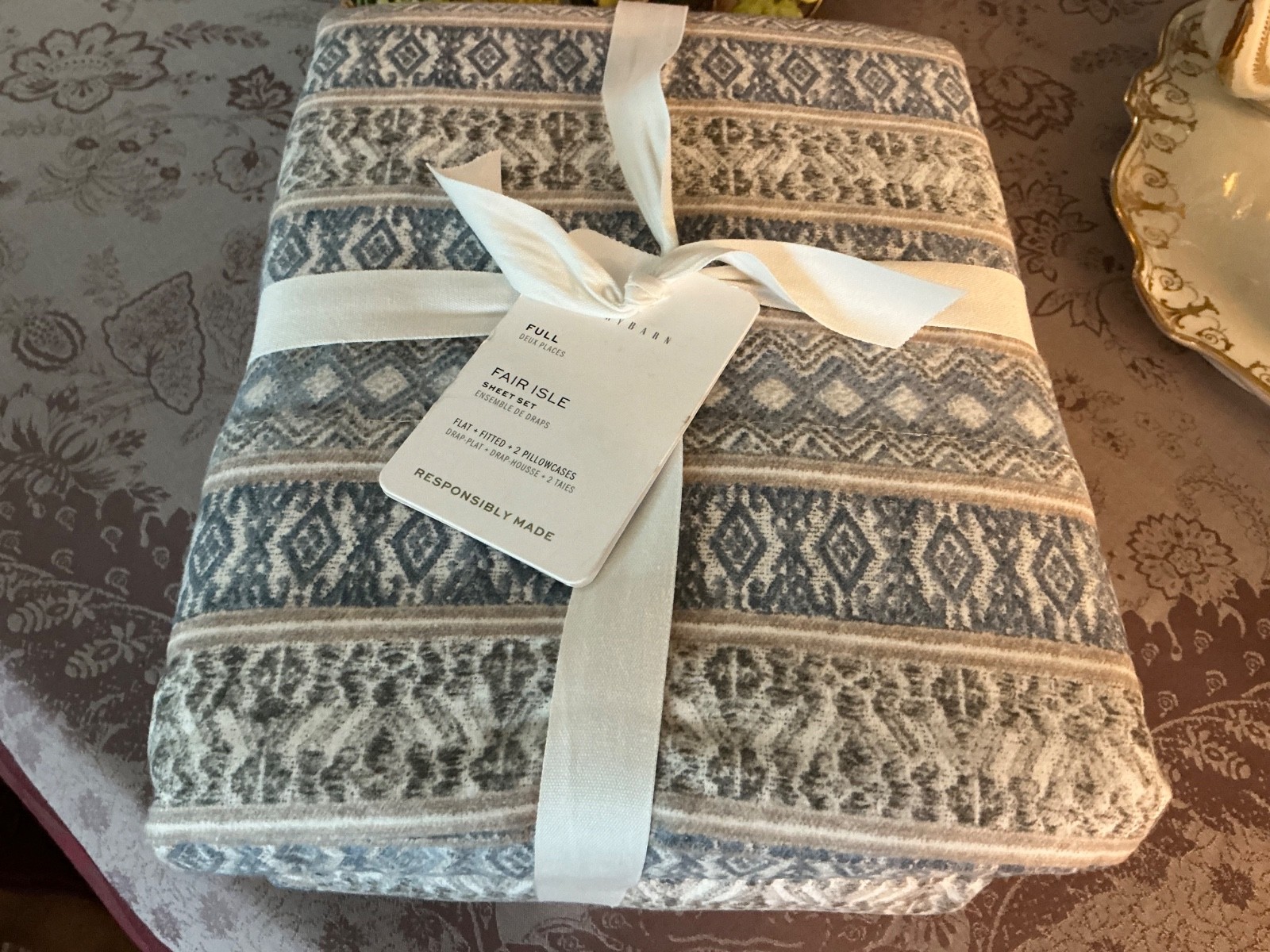 POTTERY BARN Fair Isle Sheet Set - Full - Blue - Brand New with Tags gallery