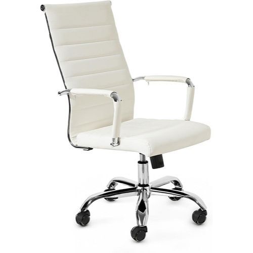 Ergonomic White Ribbed PU Leather High Back Executive Computer Desk Office Task gallery