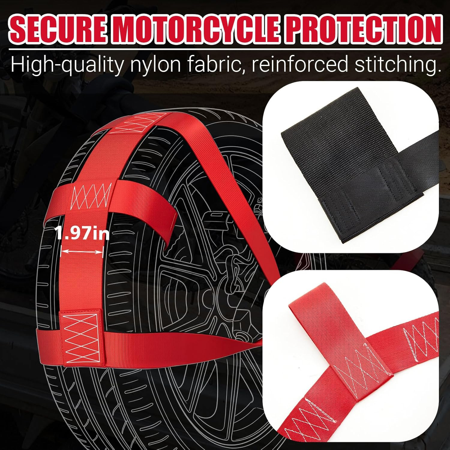 Universal Motorcycle Transport Tie down Straps Set Include Handlebar Straps for gallery