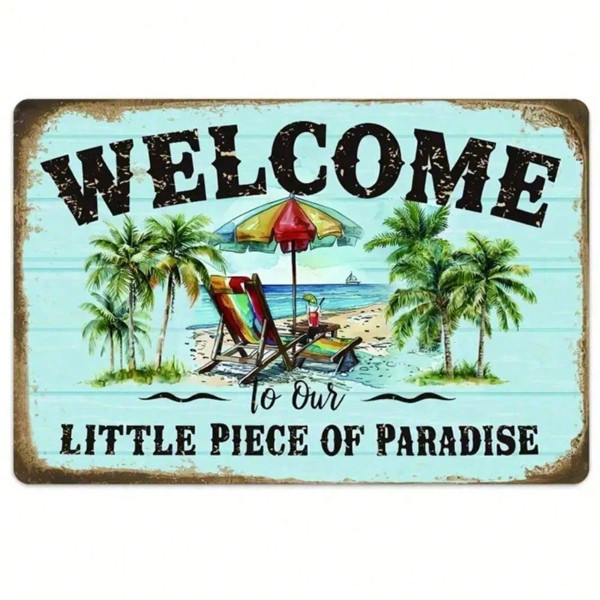 Retro Tin Sign Weatherproof Patio & Beach House Decor Coastal Wall Art gallery
