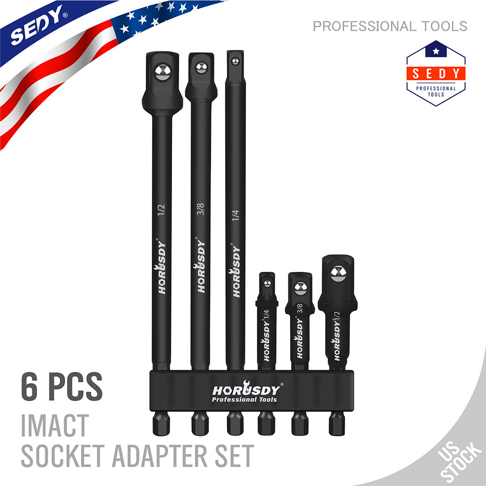 6 pc 6" & 3" Impact Grade Socket Adapter Set 1/4" 3/8" 1/2" Drive 1/4" Hex Shank gallery