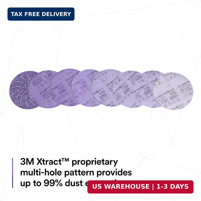 3M Xtract Cubitron II Hookit Clean Sanding Film Disc 775L, 5 in, 15 Piece Multi- gallery