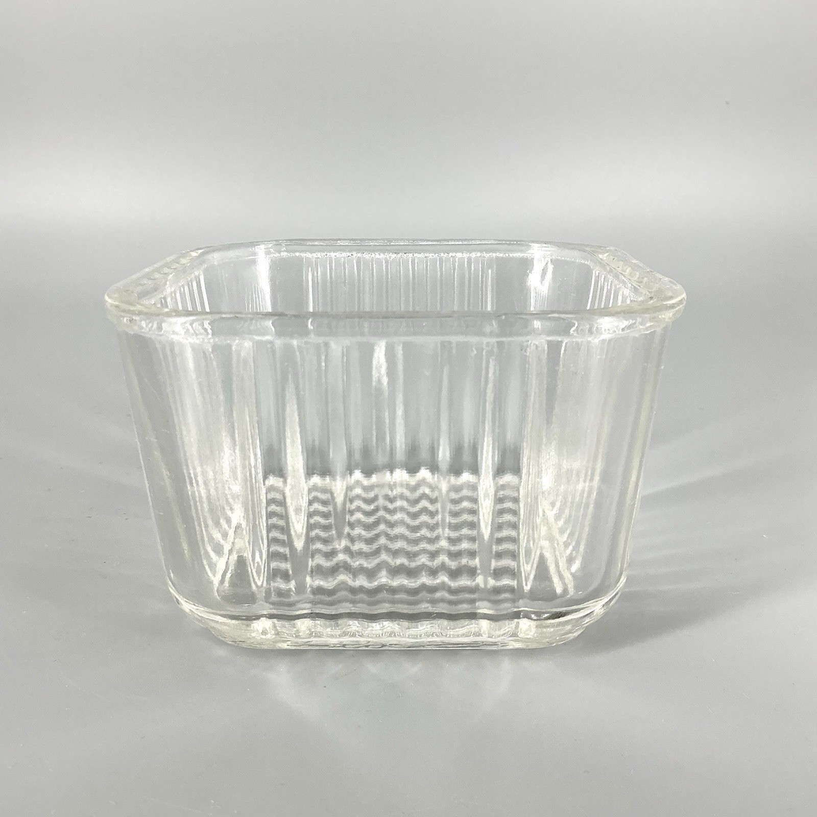 Federal Glass Refrigerator Dish Bottom Only Ribbed Square Vintage 4.25” 001 gallery