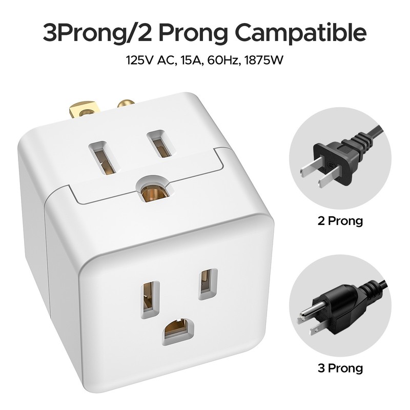 Non-Blocking 3-Outlet Wall Adapter, Compact Grounded Plug Extender, ETL Listed gallery