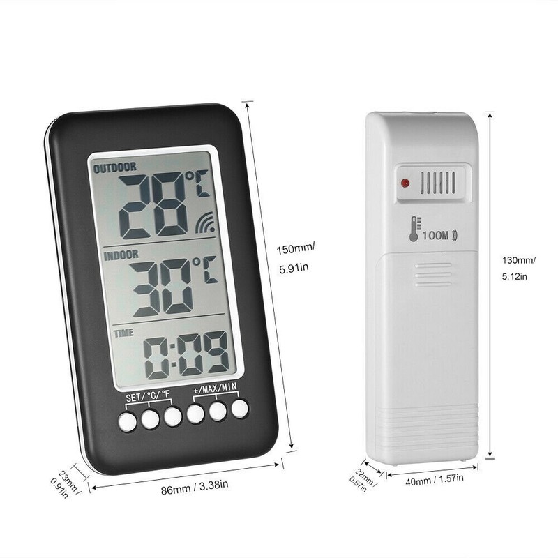 Image not found LCD Digital Thermometer Clock Indoor/Outdoor Wireless Temperatur gallery