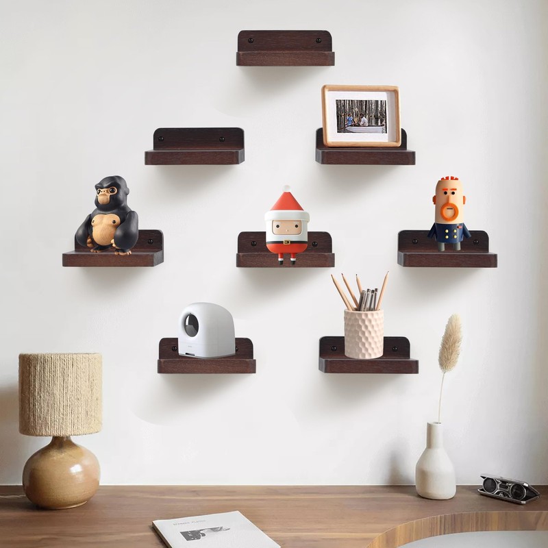 8 Pack 4x4 Inch Dark Walnut Small Floating Shelf Rustic Wood Display Ledges gallery